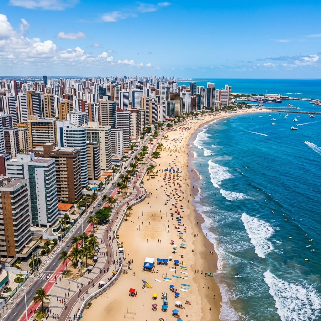 Aerial view of Fortaleza, Brazil coastline visually paralleling San Diego, CA - Retire Brazil City Intelligence